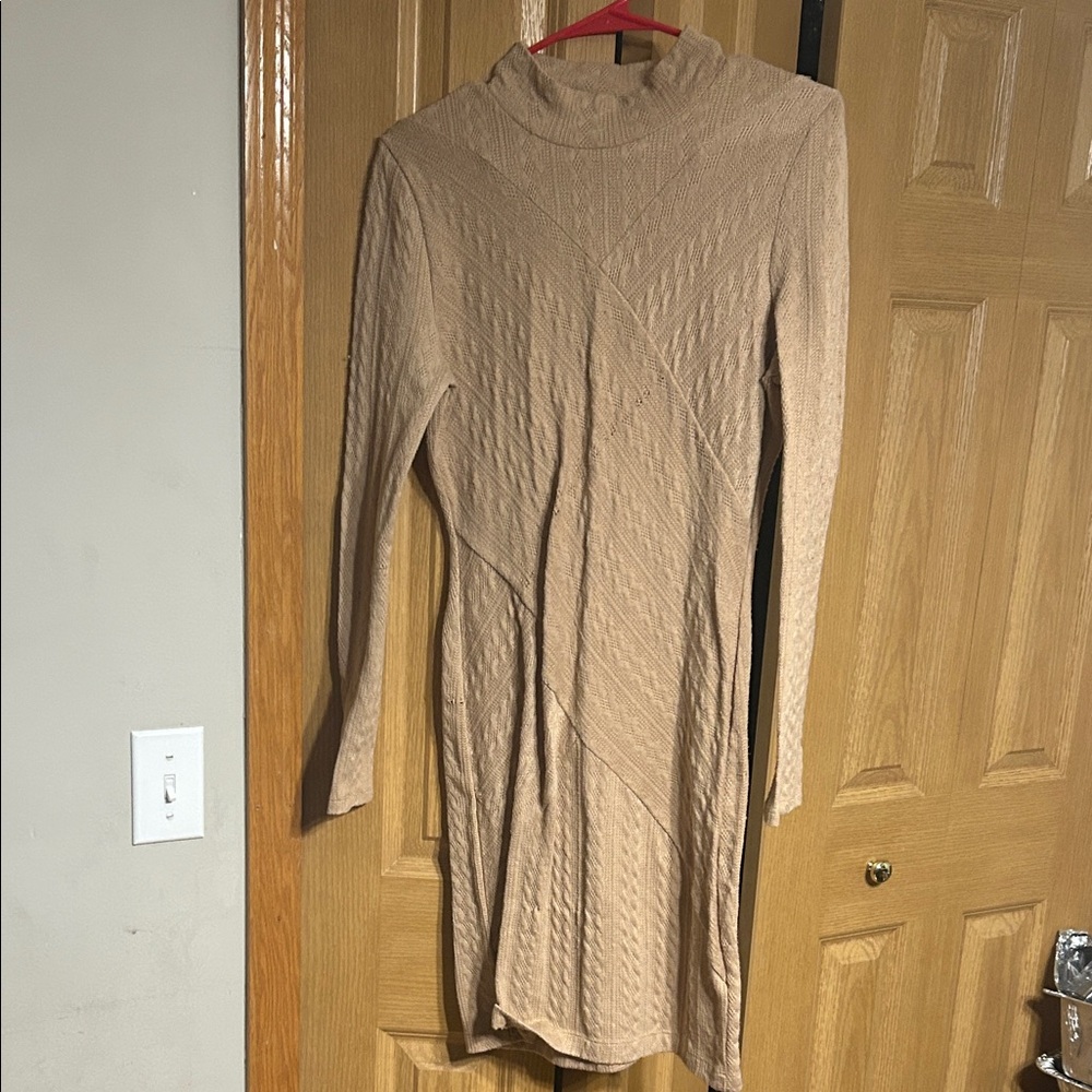 Chic Long Sleeve Tan Dress